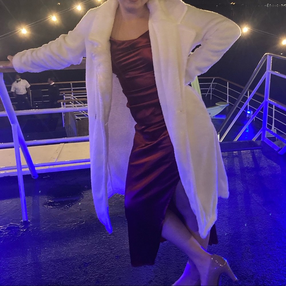 Shein Lapel Collar Double Button Teddy Coat in Cream